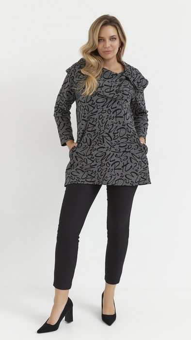Graue Damen-Rollkragentunika, warme Bluse mit Buchstaben