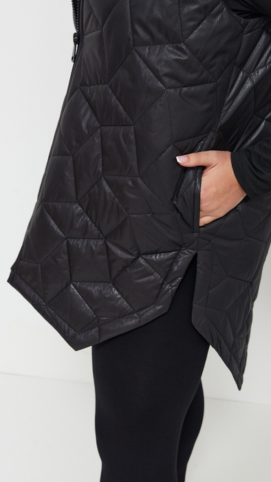 Black long sleeveless quilted vest