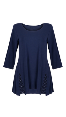Elegant navy blue women's tunic decorated with braids with trimmings