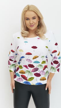 Women's white blouse with elegant umbrellas