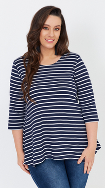 Women's navy blue tunic loose blouse with white stripes