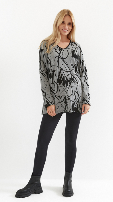 Warm gray women's autumn tunic, thick knit, original pattern
