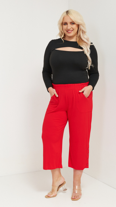 Rote gerade Damenhose 3/4