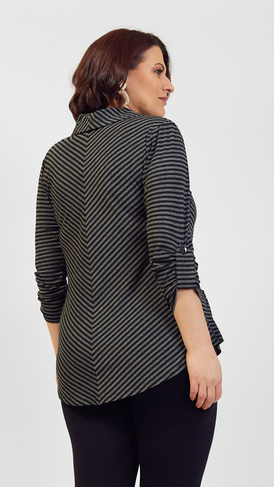 Women's tunic elegant blouse with black stripes