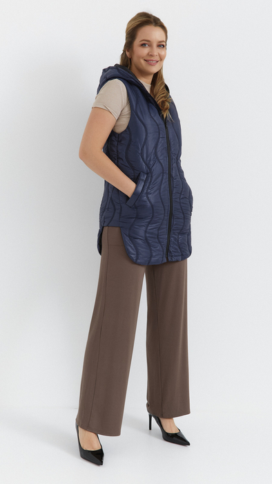 Navy blue women's quilted vest sleeveless with a neckline