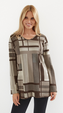 Warm women's autumn tunic, thicker knit in shades of brown