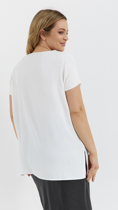 Weiße Damen Kimono Tunika lockere Bluse luftiges Pflanzenmotiv