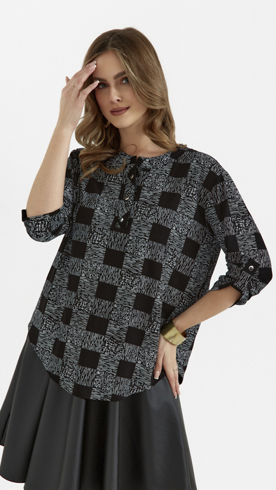 Elegant, loose, airy checkered women's blouse