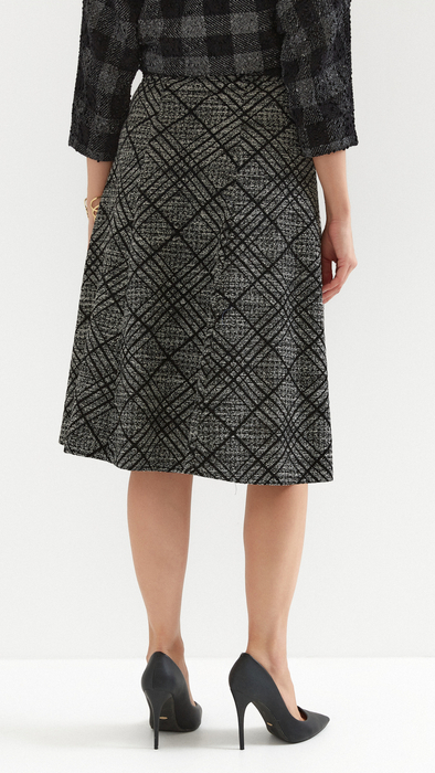 Gray and black women's long skirt with checkered pattern mix