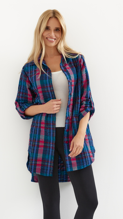 Women's cotton shirt, loose, oversize checkered tunic