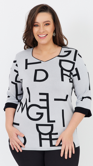 Gray warm women's blouse, elegant 3/4 sleeve