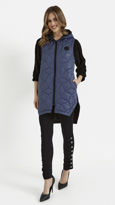 Navy blue long sleeveless quilted vest