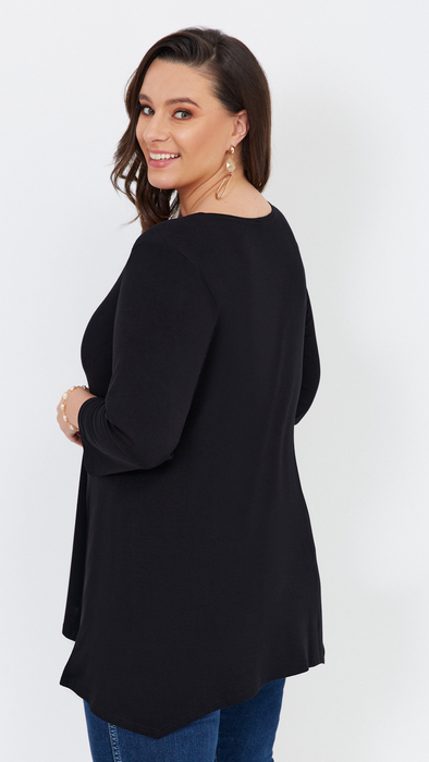 Black women's tunic, loose blouse, elegant viscose