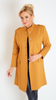 Miodowy musztardowy lekki płaszcz damski zapinany wiosenny jesienny