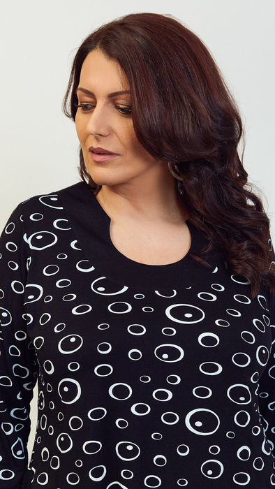 Schwarze, lockere Tunika-Bluse für Damen mit 3/4-Ärmeln