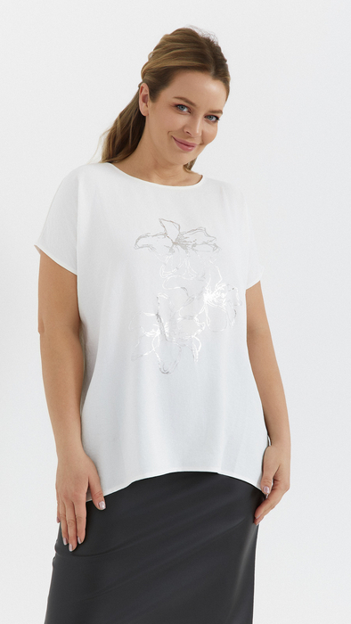 White women's tunic kimono women's blouse plant motif