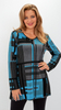 Gray warm women's autumn tunic with blue motifs