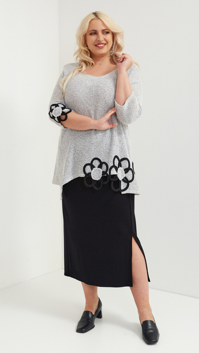 Light gray women's elegant tunic decorated with flowers