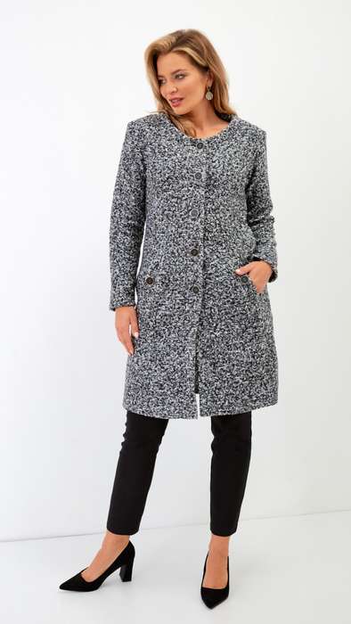 Women's grey button-up spring autumn Bouclé coat