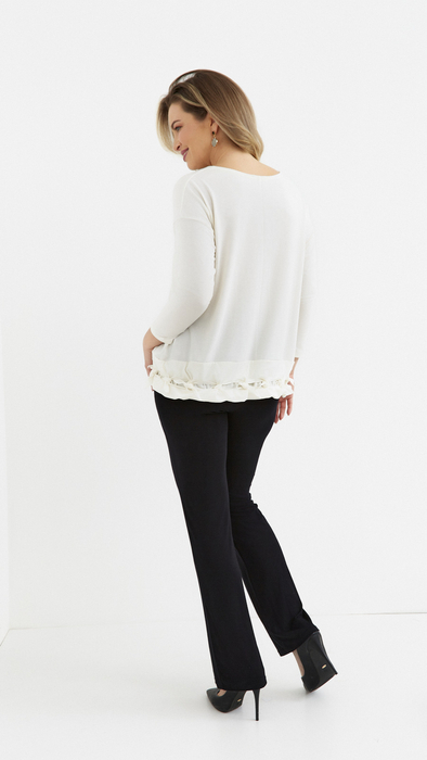 Ecru women's loose, elegant blouse with an application