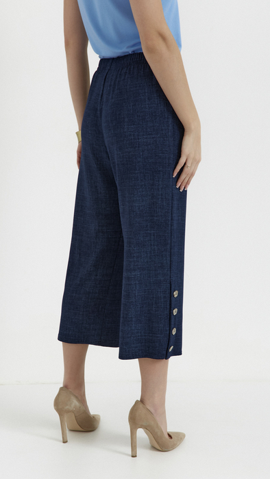 Granatowe spodnie damskie letnie szerokie 3/4 a'la jeans