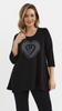 Schwarze lockere Tunika-Bluse für Damen mit Viskose-Herzapplikation