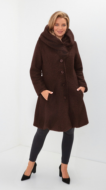 Brown warm elegant women's coat with hood Bouclé