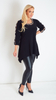 Women's black embellished tunic loose blouse