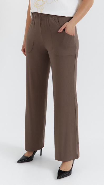 Beige Damenhose Weite Lockere Hose mit Taschen