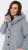 Light gray warm elegant women's coat with hood Bouclé