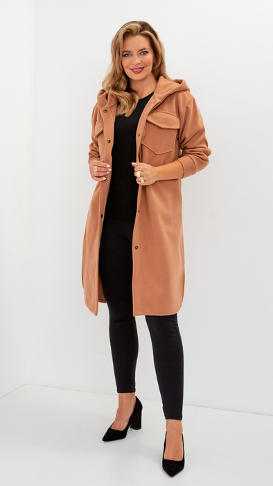 Beige women's coat with hood for spring and autumn