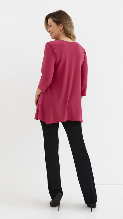 Amarantowa tunika damska luźna bluzka elegancka z aplikacją kot
