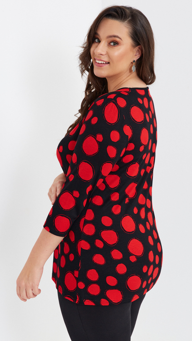 Women's tunic loose blouse with red circles