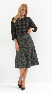 Gray and black women's long skirt with checkered pattern mix