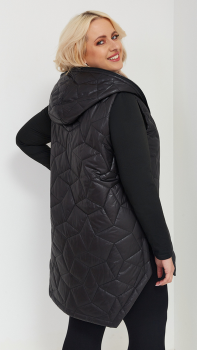 Black long sleeveless quilted vest