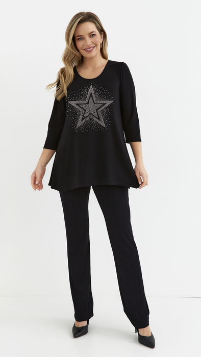 Schwarze Damentunika, lockere Bluse, elegante Viskose Stern