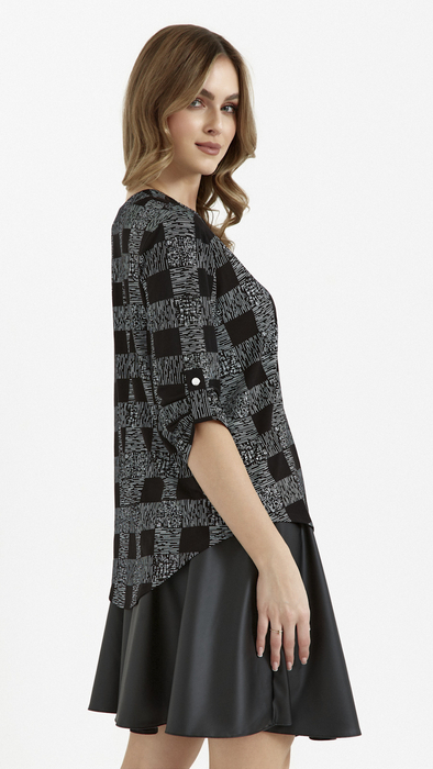 Elegant, loose, airy checkered women's blouse