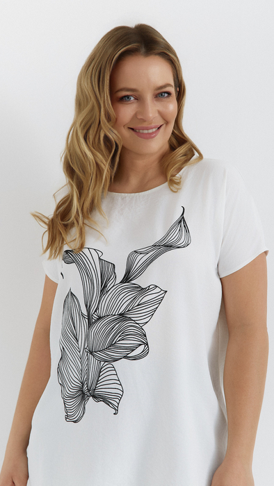 White women's kimono tunic loose blouse airy plant motif