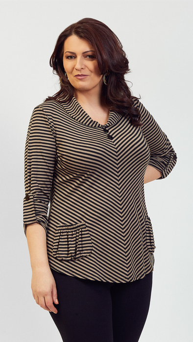 Women's tunic elegant blouse with black stripes