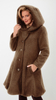 Light brown warm elegant women's coat with hood Bouclé