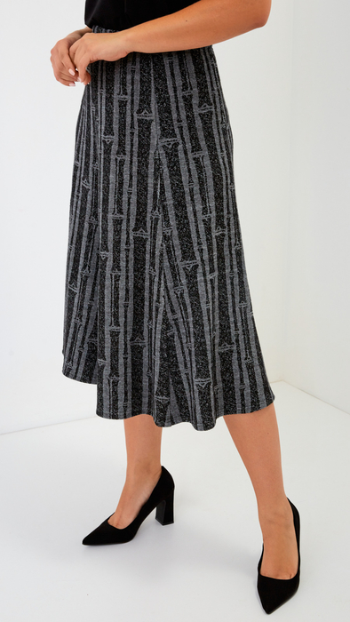 Women's grey - black long skirt with a pattern