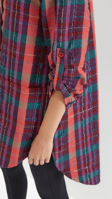 Women's cotton shirt, loose, oversize checkered tunic