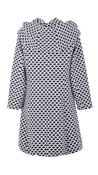 Women's winter autumn coat with a black and white hood