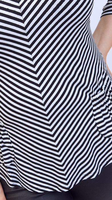 Women's tunic elegant blouse with black stripes