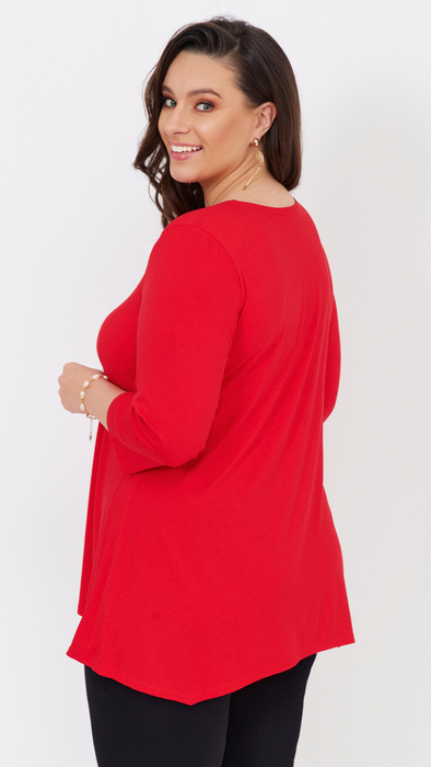 Red women's tunic, loose blouse, elegant viscose