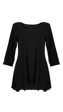 Women's black tunic decorated with braids made of trimmings