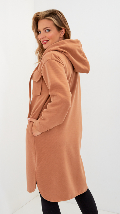 Beige women's coat with hood for spring and autumn