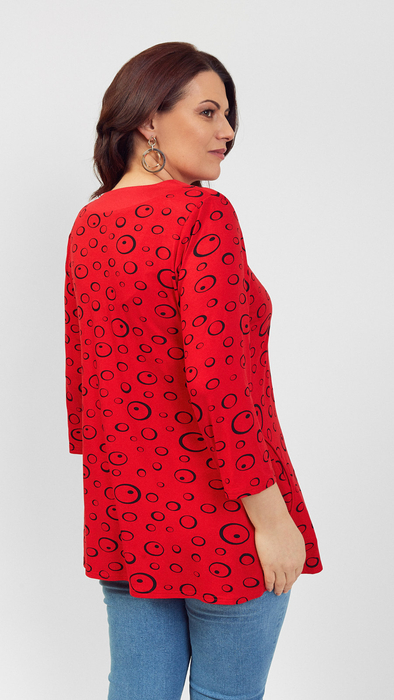 Czerwona tunika damska luźna bluzka rękaw 3/4