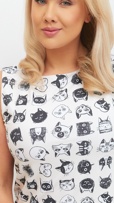 Women's elegant sleeveless blouse with a cat pattern