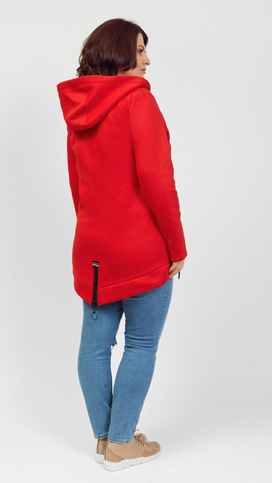 Langes Damen-Sweatshirt aus Baumwolle mit Reißverschluss und Kapuze